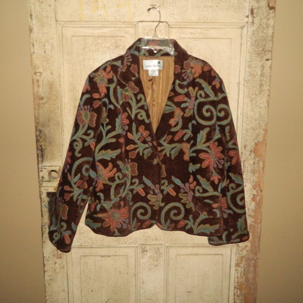 Vtg Stanley Blacker Tapestry Floral Jacket Size 22W (CL BIN)